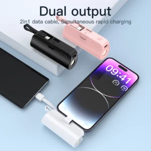 Mini Portable Power Bank with Built-in Cable Charging Port,
